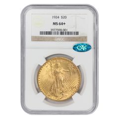 1924 $20 Gold Saint Gaudens NGC MS64+ CAC Obverse