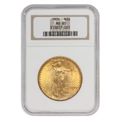 1924 $20 Gold Saint Gaudens NGC MS65 Obverse