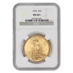 1924 $20 Gold Saint Gaudens NGC MS66+ Obverse