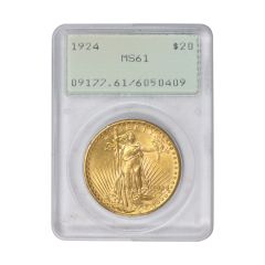 1924 $20 Gold Saint Gaudens PCGS MS61 OGH Rattler