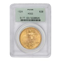 1924 $20 Gold Saint Gaudens PCGS MS63 OGH Obverse