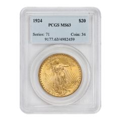 1924 $20 Gold Saint Gaudens PCGS MS63