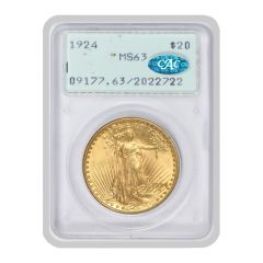 1924 $20 Gold Saint Gaudens PCGS MS63 Rattler CAC