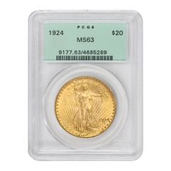 1924 $20 Gold Saint Gaudens PCGS MS63 OGH