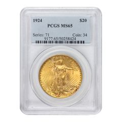 1924 $20 Gold Saint Gaudens PCGS MS65 Obverse