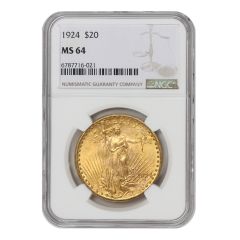 1924 $20 Gold Saint Gaudens NGC MS64 Obverse