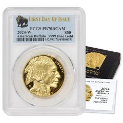 2024-W $50 Gold Buffalo PCGS PR70DCAM FDOI Bison Label OGP Obverse

