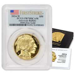 2024-W $50 Gold Buffalo PCGS PR70DCAM FS Flag Label w/ OGP Obverse