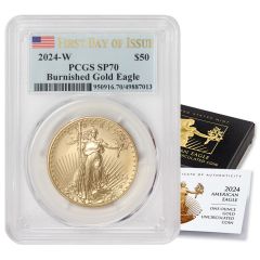 2024-W $50 Gold Eagle PCGS SP70 FDOI Flag Label w/ OGP