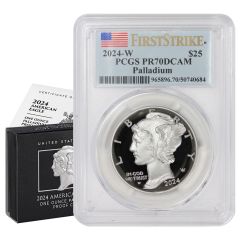 US $25 Palladium Eagle 2024-W PCGS PR70DCAM First Strike Flag Label w/ OGP