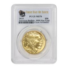2025 $50 Gold Buffalo PCGS MS70 FDOI Bison Label