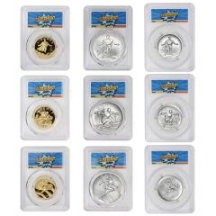 Set of 9 2025 Gold Superman, Batman, Wonder Woman & Silver Medals 2025 PCGS PR70DCAM & MS70 FDOI Superhero Label w/ OGP