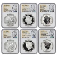 Set of 6 2025 $1 Silver Morgan & Peace NGC MS70, PF70UCAM, PF70 ER w/ OGP