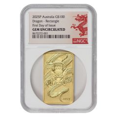 Australia 2025 1oz Gold Dragon Bar NGC GEMUNC FDOI Lunar Label