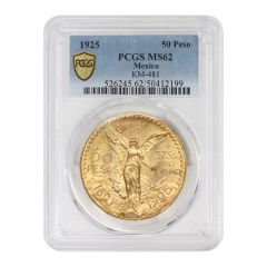 Mexico 1925 Gold 50 Peso PCGS MS62