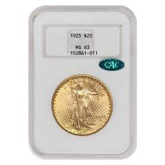 1925 $20 Gold Saint Gaudens MS63 NGC CAC Obverse