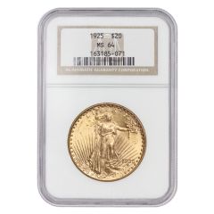 1925 $20 Gold Saint Gaudens NGC MS64 Obverse