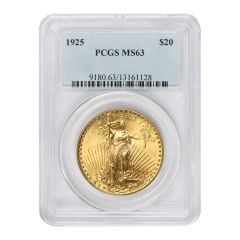 1925 $20 Gold Saint Gaudens PCGS MS63 Obverse