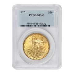 1925 $20 Gold Saint Gaudens PCGS MS63 Obverse