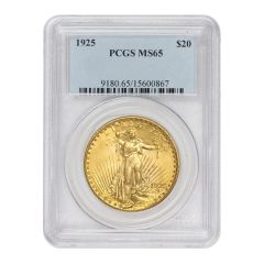 1925 $20 Gold Saint Gaudens PCGS MS65 Obverse