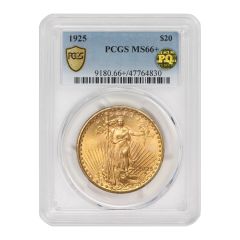1925 $20 Gold Saint Gaudens PCGS MS66+ PQ Obverse