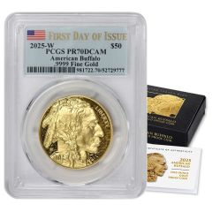 2025-W $50 Buffalo PCGS PR70DCAM FDOI Flag Label w/ OGP