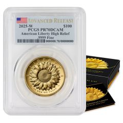 2025-W $100 Gold High Relief PCGS PR70DCAM AR Flag Label w/ OGP
