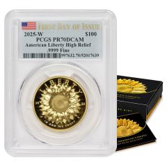2025-W $100 Gold High Relief PCGS PR70DCAM FDOI Flag Label w/ OGP