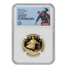 US G$50 Superman 2025-W NGC Gem Proof Early Releases DC Label Obverse