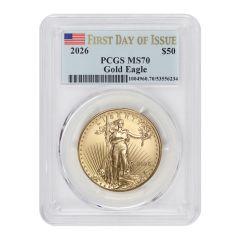 2026 $50 Gold Eagle PCGS MS70 FDOI Flag Label