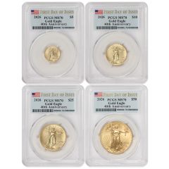 PRE-ORDER Set of 4 2026 Gold Eagles PCGS MS70 FDOI Flag Label