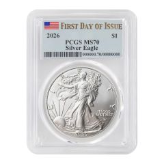 PRE-ORDER 2026 $1 Silver Eagle PCGS MS70 FDOI Flag Label