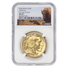 2026 $50 Gold Buffalo NGC MS70 FDOI Bison Label
