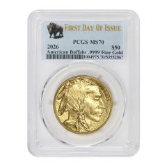 2026 $50 Gold Buffalo PCGS MS70 FDOI Bison Label
