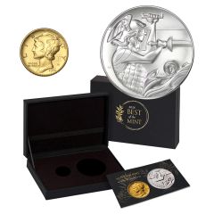 Set of 2 1916 (2026) 10C Gold Mercury Dime and Silver Medal BoTM w/ OGP