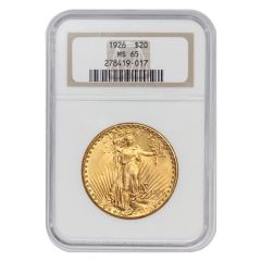 1926 $20 Gold Saint Gaudens NGC MS65