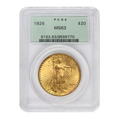 1926 $20 Gold Saint Gaudens PCGS MS63 OGH