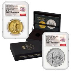 Set of 2 1907 (2026) $20 Gold Saint Gaudens and Silver Medal NGC SP70 FDOI America250 Label w/ OGP