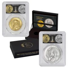 Set of 2 1907 (2026) $20 Gold Saint Gaudens and Silver Medal PCGS SP70 FDOI SQ Label w/ OGP