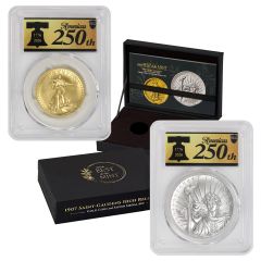 Set of 2 1907 (2026) $20 Gold Saint Gaudens and Silver Medal PCGS SP70 FDOI 250th Label w/ OGP