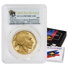 PRE-ORDER 2026-W $50 Gold Buffalo PCGS PR70DCAM FDOI Bison Label w/ OGP