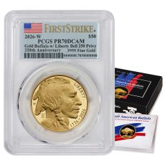 PRE-ORDER 2026-W $50 Gold Buffalo PCGS PR70DCAM FS Flag Label w/ OGP