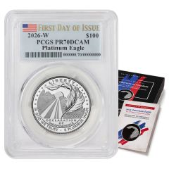 2026-W $100 Platinum Eagle PCGS PR70DCAM FDOI Flag Label w/ OGP