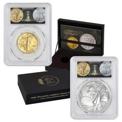 PRE-ORDER Set of 2 1916 (2026) 50c Gold Walking Liberty and Silver Medal PCGS SP70 FDOI Semiquincentennial Label w/ OGP