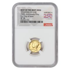 1916 (2026-W) 10C Gold Mercury Dime BoTM NGC SP70 FDOI 250th Label