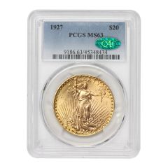 1927 $20 Gold Saint Gaudens PCGS MS63 CAC Obverse