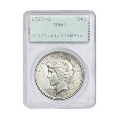 1927-D $1 Silver Peace PCGS MS61 Rattler