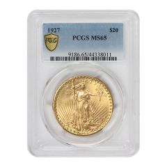 1927 $20 Gold Saint Gaudens PCGS MS65 Obverse