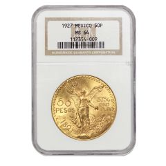 Mexico 1927 Gold 50 Peso NGC MS64 Obverse