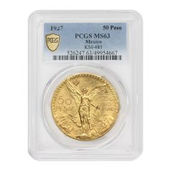 Mexico 1927 Gold 50 Peso PCGS MS63